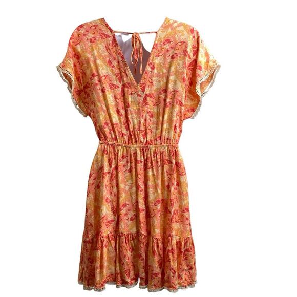 Anthropologie Sunday Mi Amor Orange Floral Dress Size S Coquette Boho Peasant - Picture 2 of 10